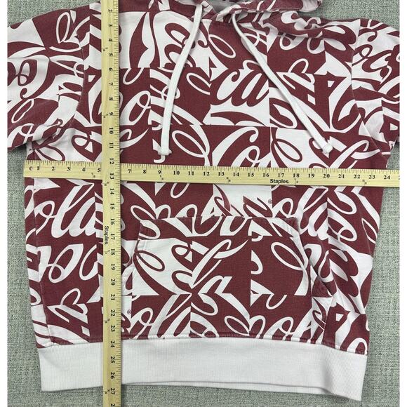 Kith Coca-Cola Hoodie Sweatshirt Sz Large Burgundy White All Over Logo AOP Print - Picture 2 of 15